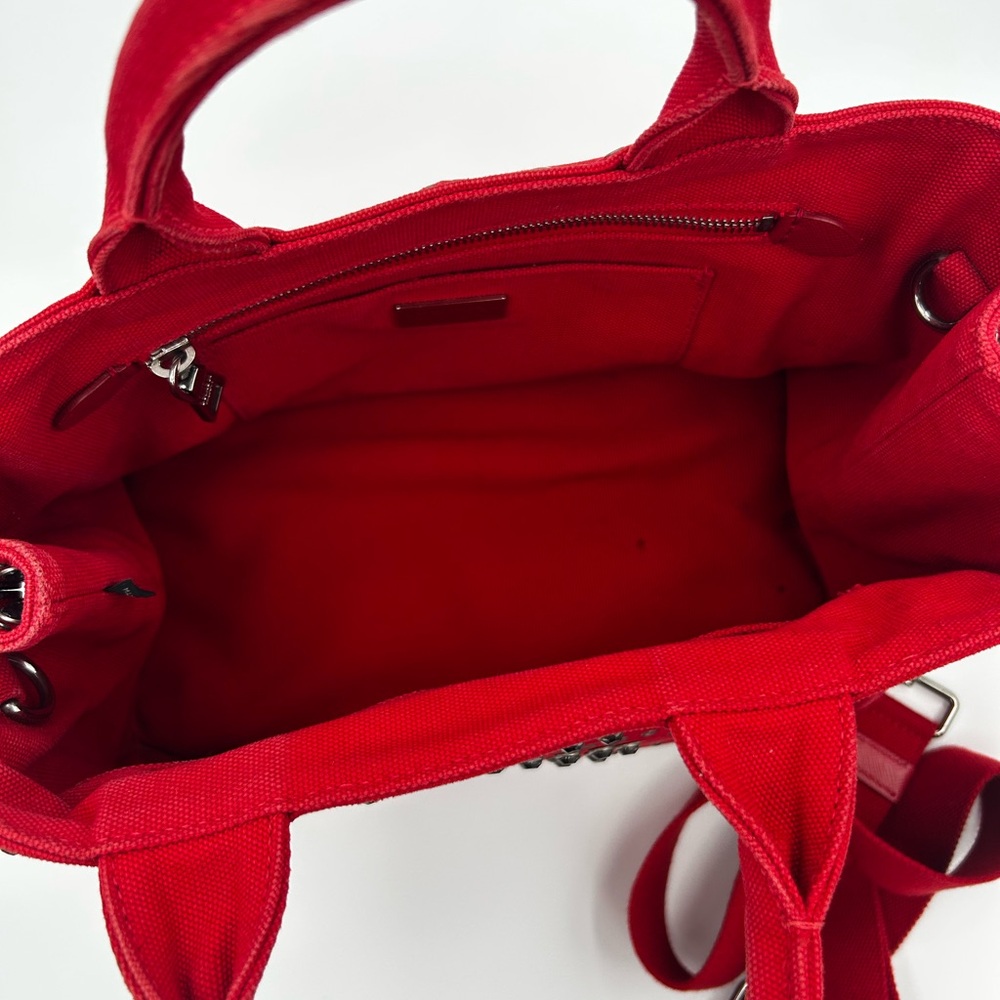 Prada Canapa Red Studded Tote Bag - Picture 7 of 11